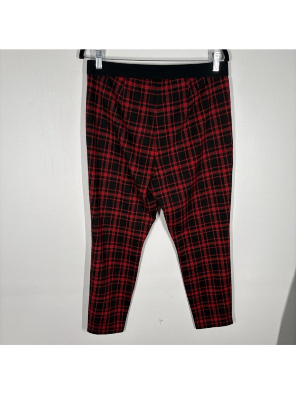 Talbots Women 12P Red Black Tree Trim Plaid Elastic Waist Pull-on Soho Leggings - Picture 7 of 10